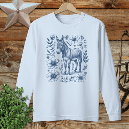 Botanical Donkey Illustration Long Sleeve Tee
