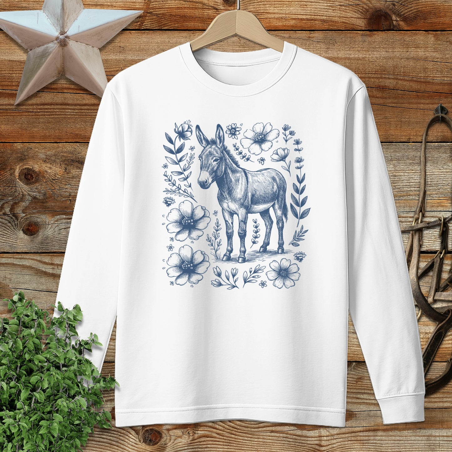 Botanical Donkey Illustration Long Sleeve Tee