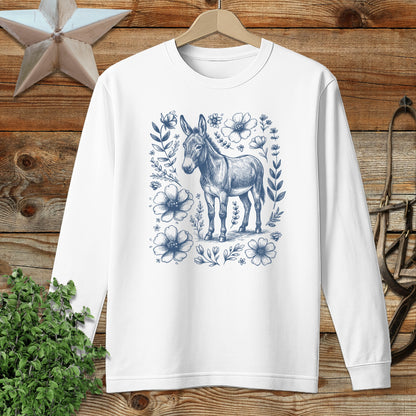 Botanical Donkey Illustration Long Sleeve Tee