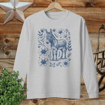 Botanical Donkey Illustration Long Sleeve Tee