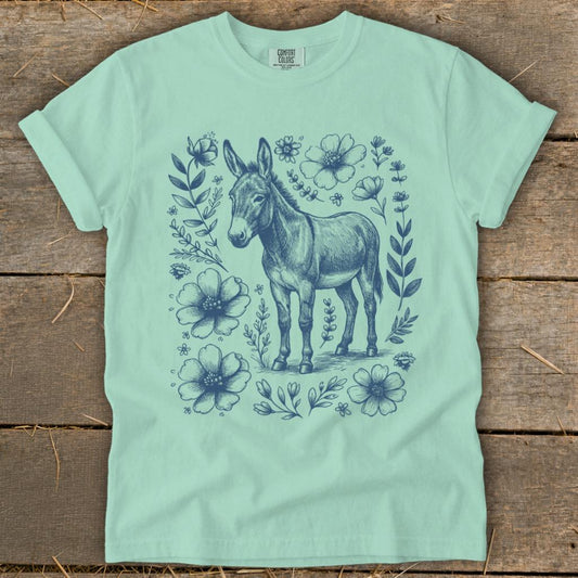 Botanical Donkey Illustration Signature Tee - Island Reef