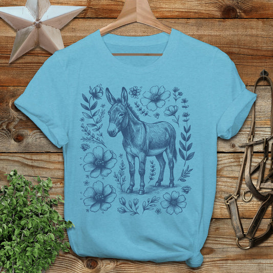 Botanical Donkey Illustration T-Shirt