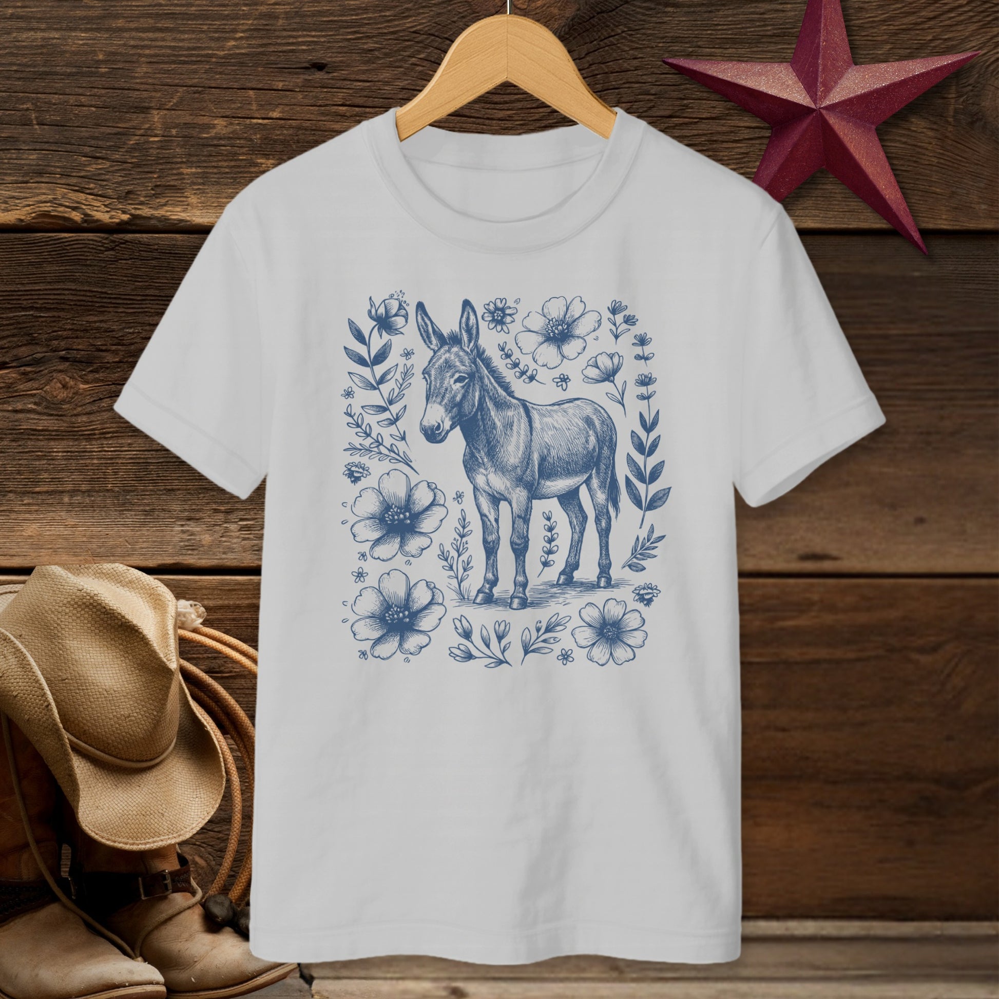 Botanical Donkey Illustration T-Shirt (Youth)