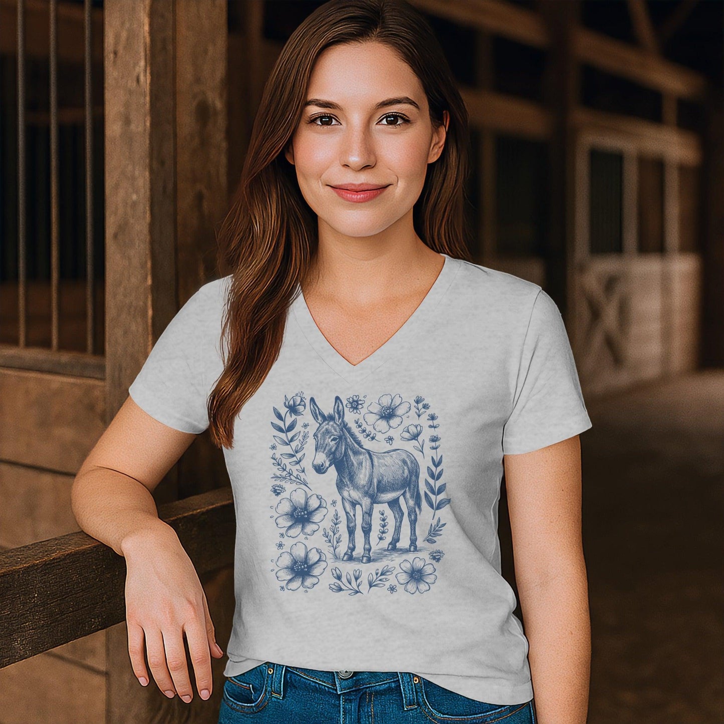 Botanical Donkey Illustration V-neck