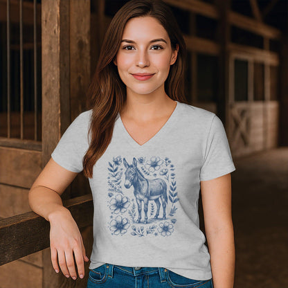 Botanical Donkey Illustration V-neck