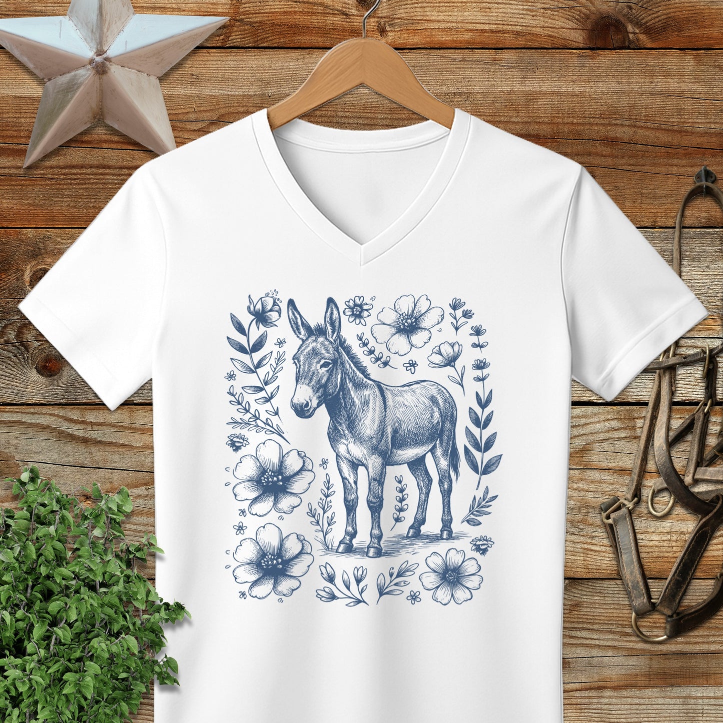 Botanical Donkey Illustration V-neck