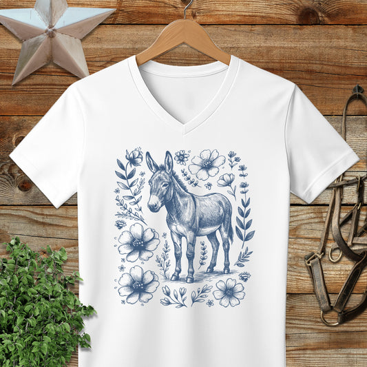 Botanical Donkey Illustration V-neck