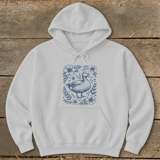 Botanical Duck Illustration Hoodie - Sport Grey