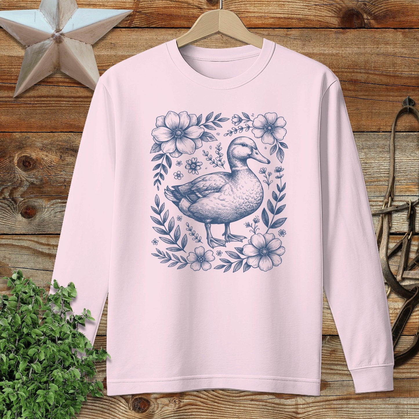 Botanical Duck Illustration Long Sleeve Tee