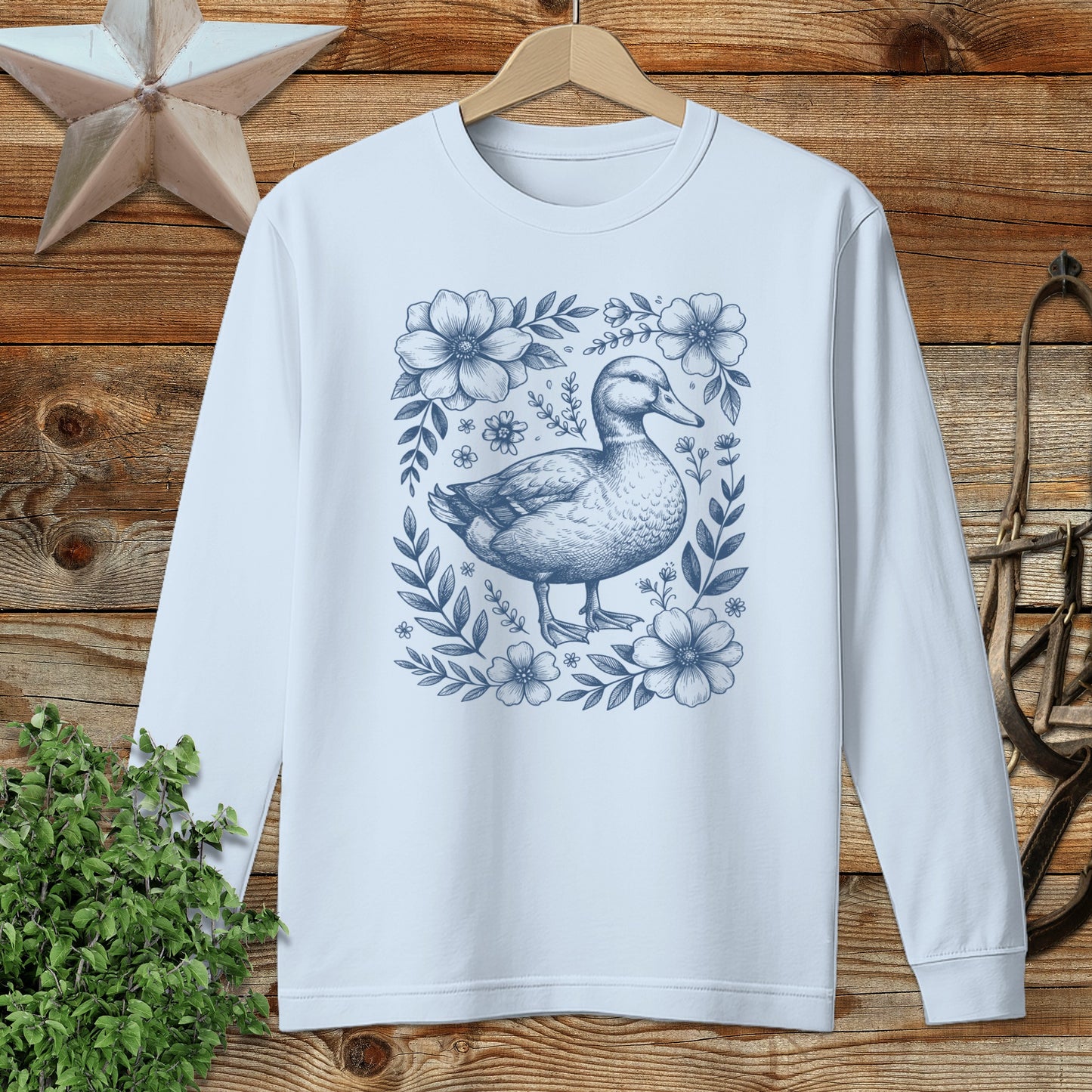 Botanical Duck Illustration Long Sleeve Tee