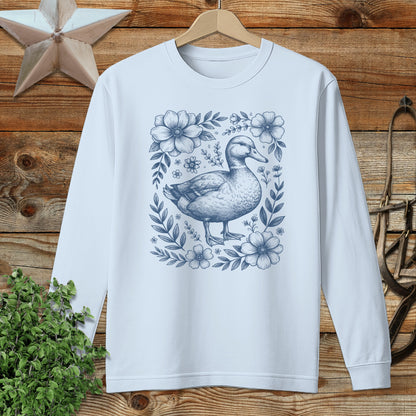 Botanical Duck Illustration Long Sleeve Tee