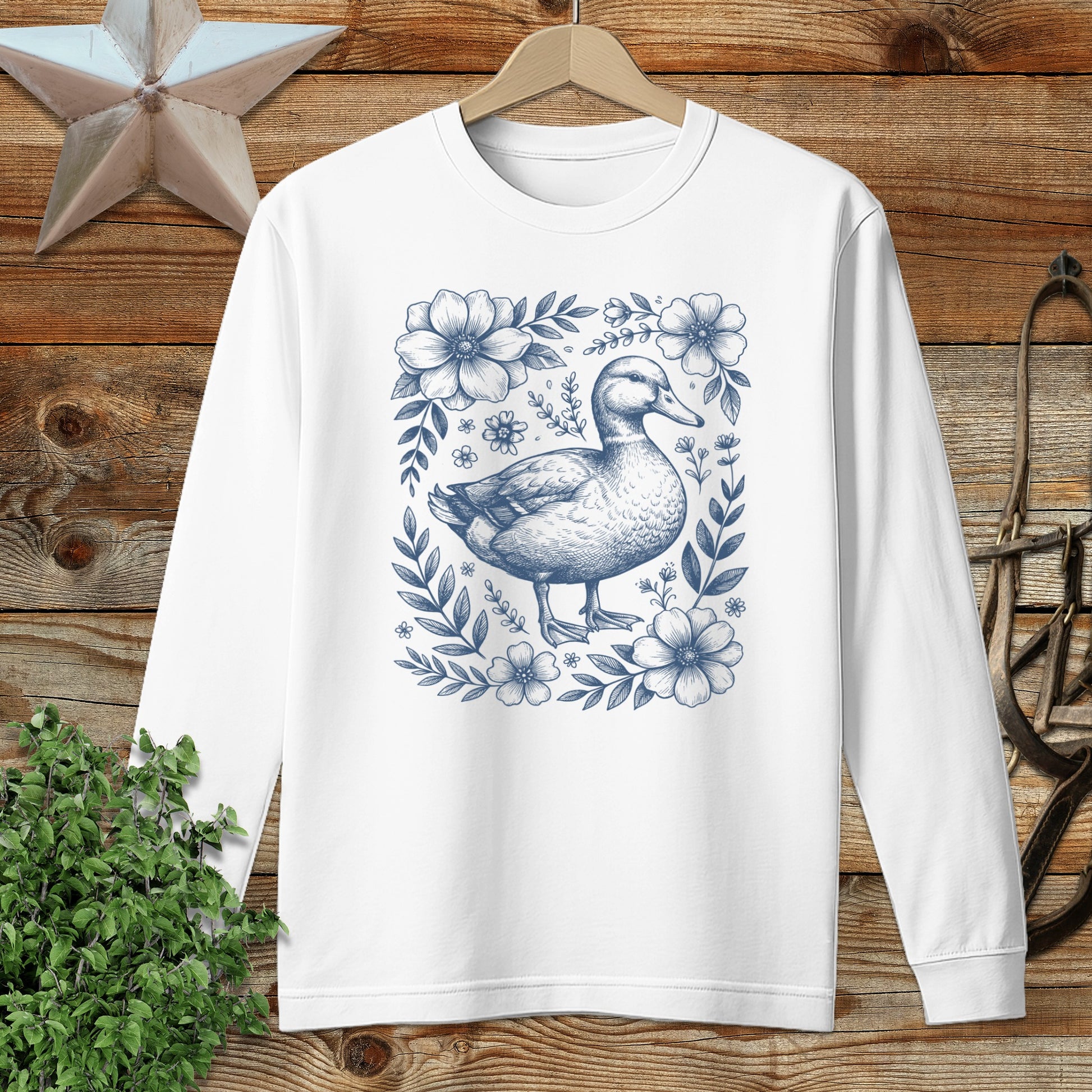 Botanical Duck Illustration Long Sleeve Tee