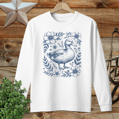 Botanical Duck Illustration Long Sleeve Tee