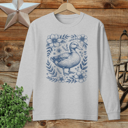 Botanical Duck Illustration Long Sleeve Tee