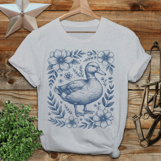 Botanical Duck Illustration T-Shirt