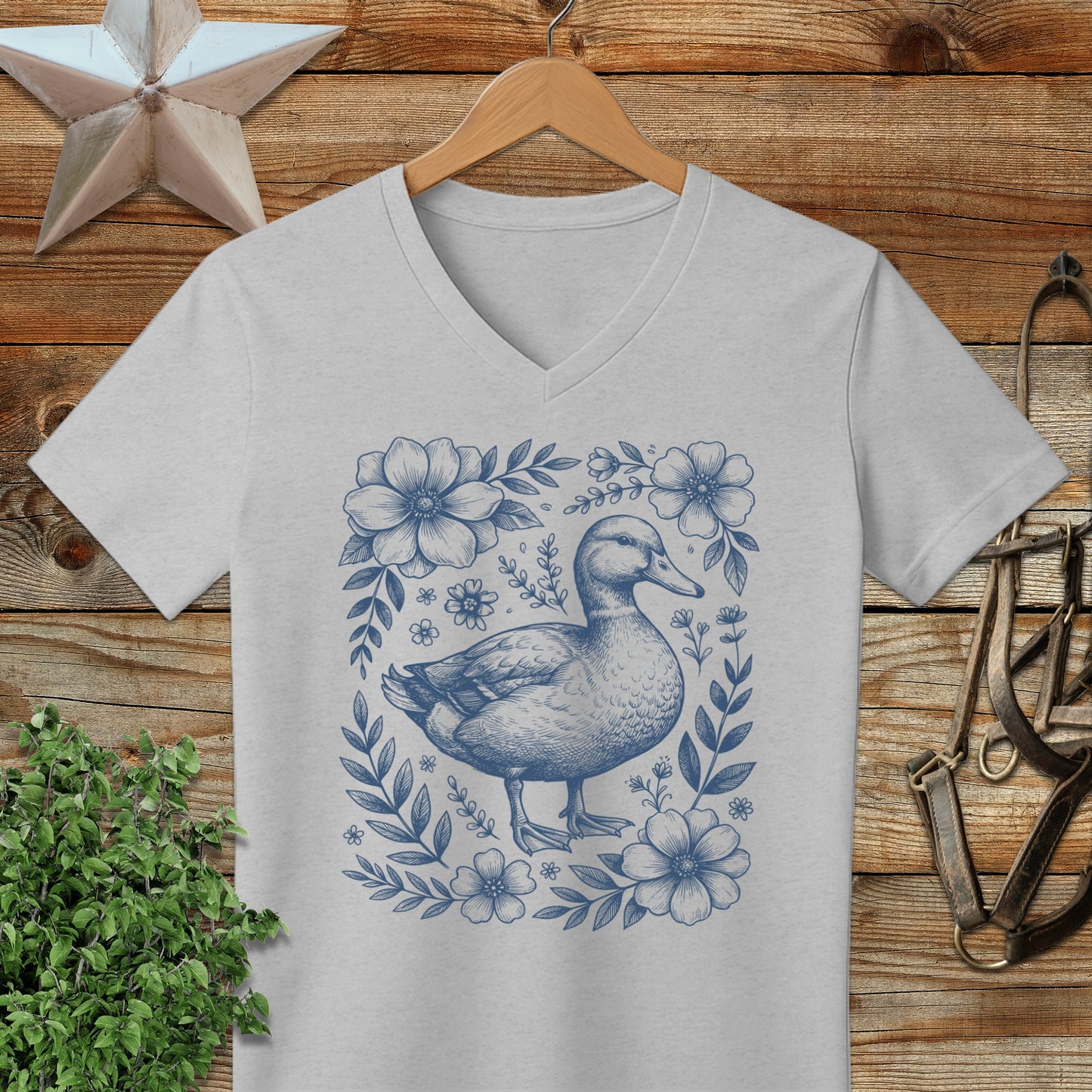 Botanical Duck Illustration V-neck