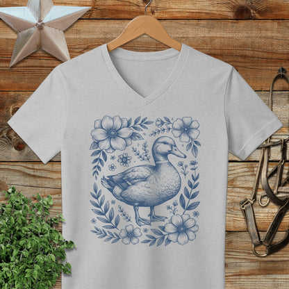 Botanical Duck Illustration V-neck