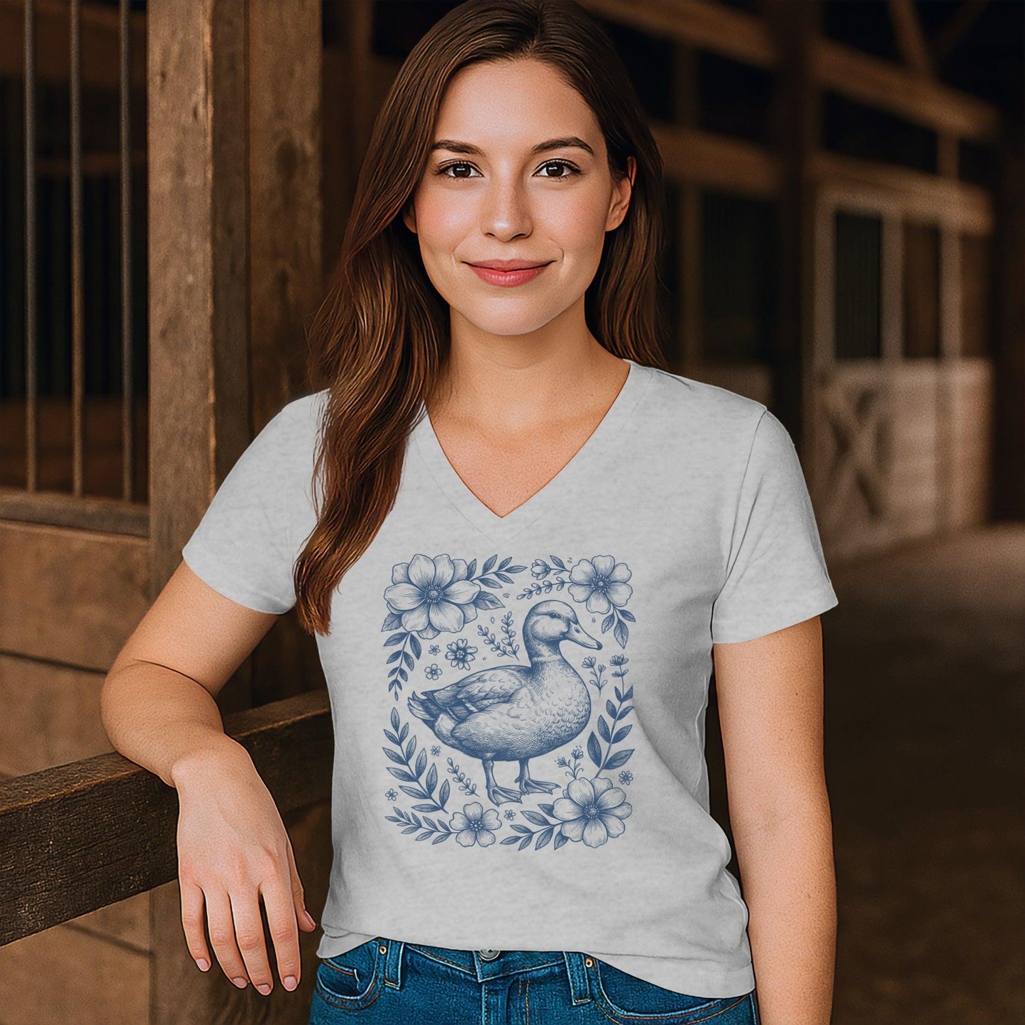 Botanical Duck Illustration V-neck