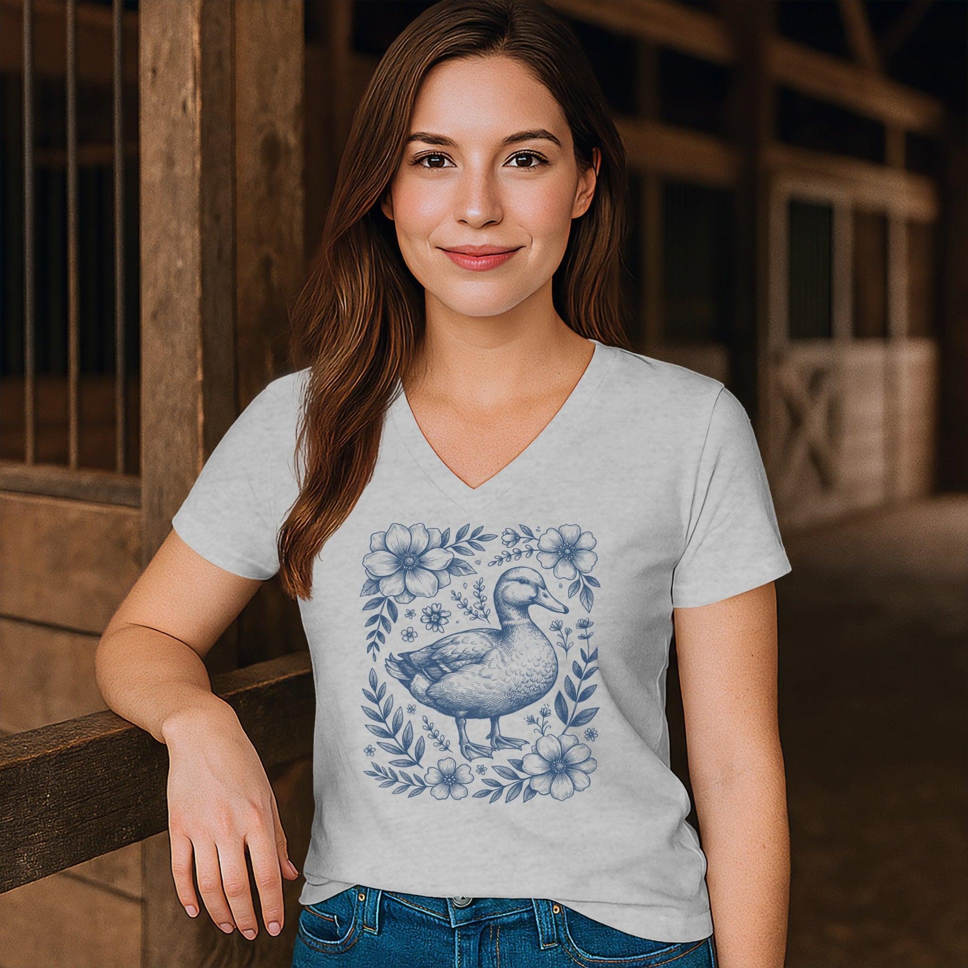 Botanical Duck Illustration V-neck