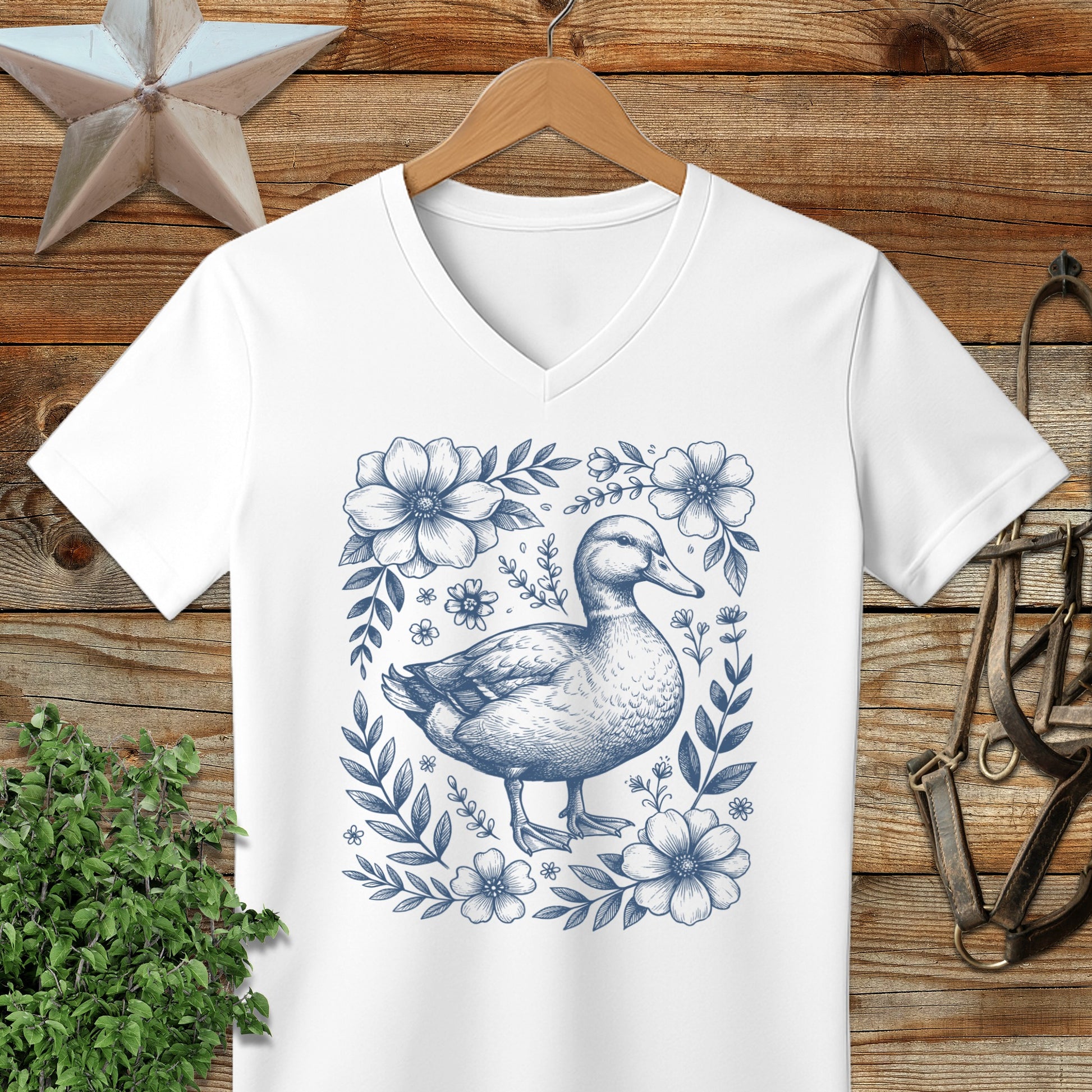 Botanical Duck Illustration V-neck