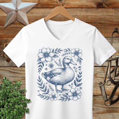 Botanical Duck Illustration V-neck