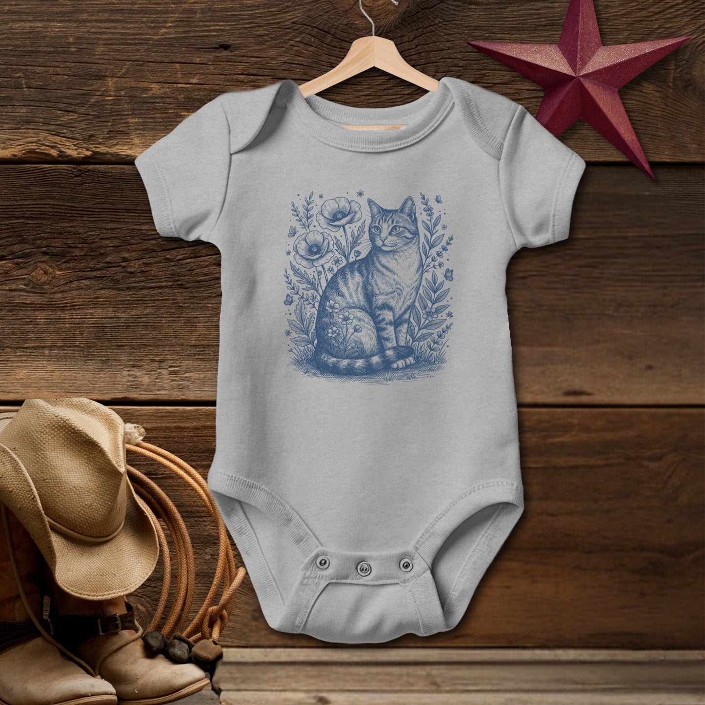 Botanical Farm Cat Illustration Bodysuit (Baby)
