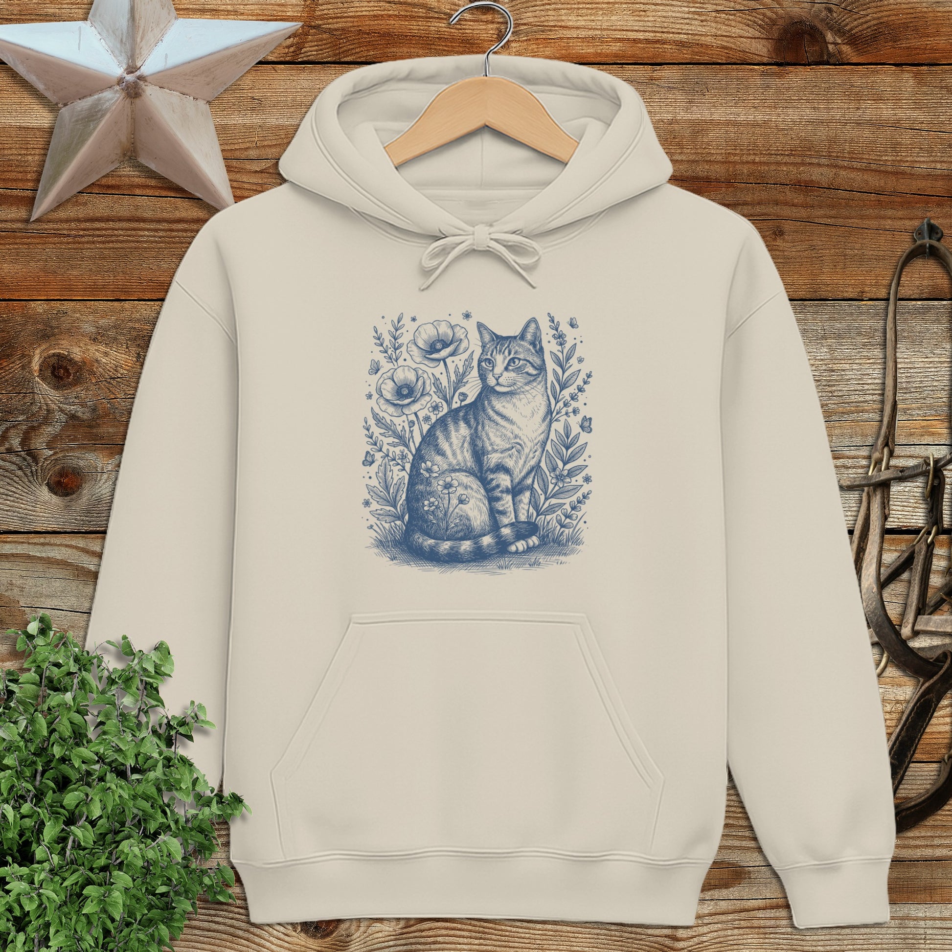 Botanical Farm Cat Illustration Hoodie