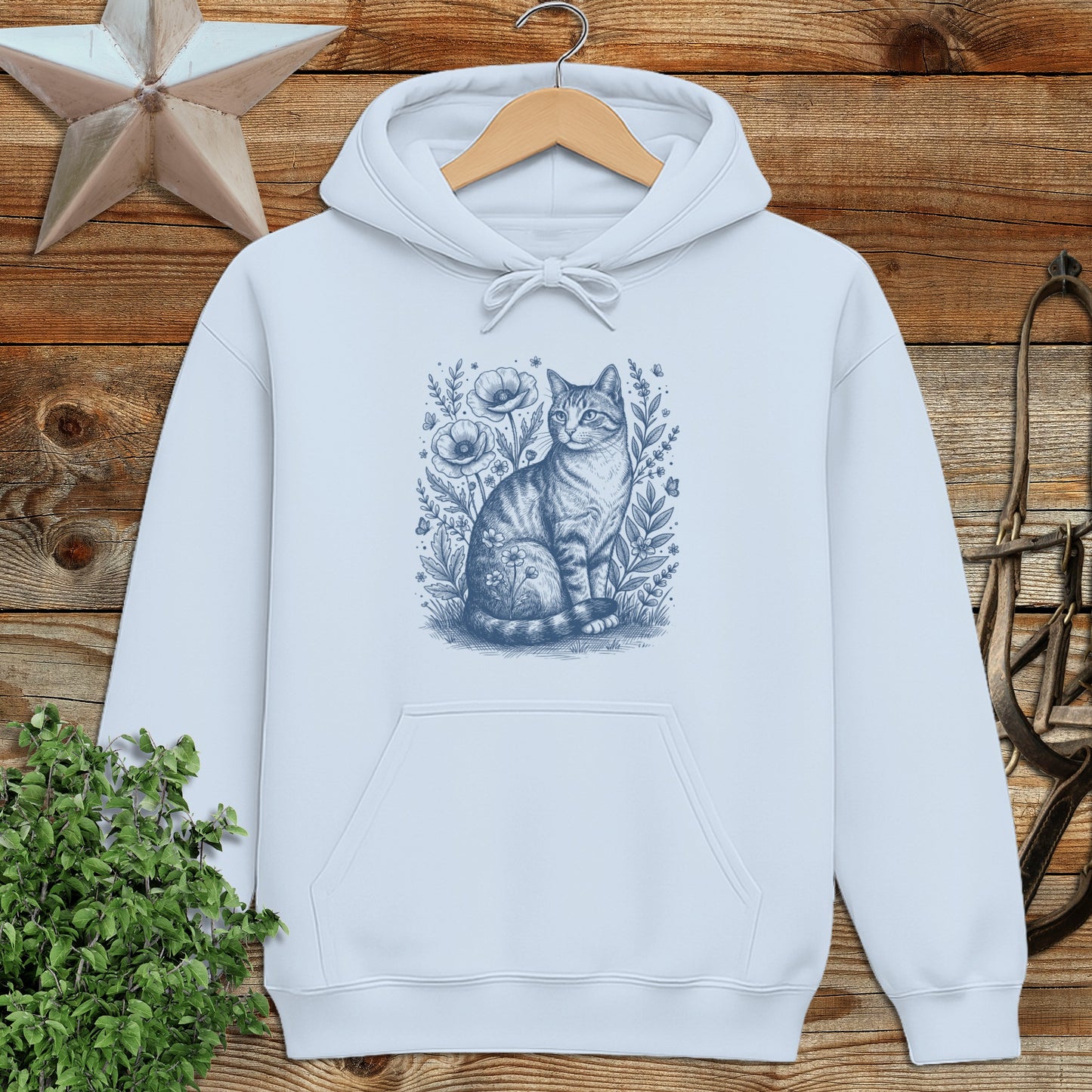 Botanical Farm Cat Illustration Hoodie