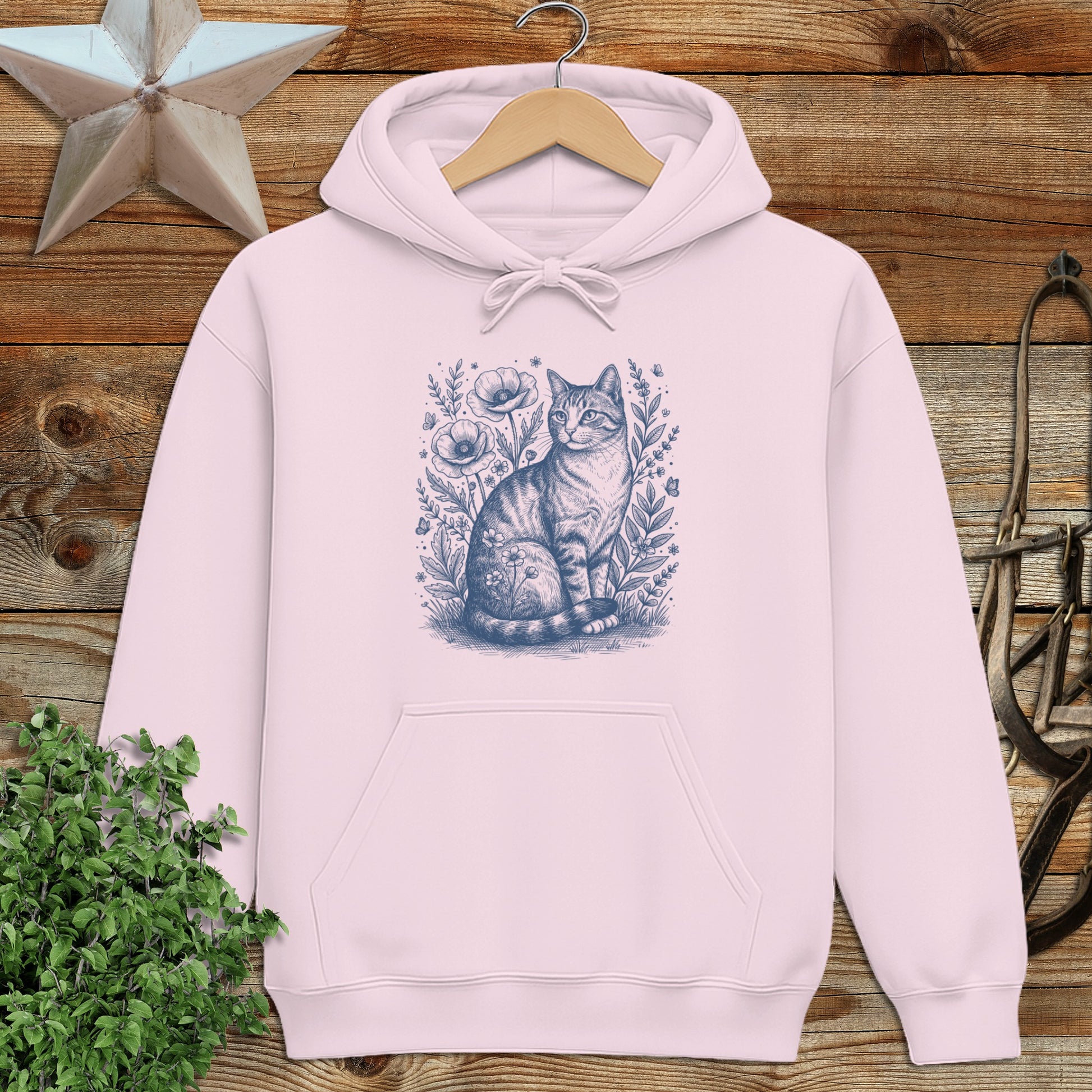 Botanical Farm Cat Illustration Hoodie