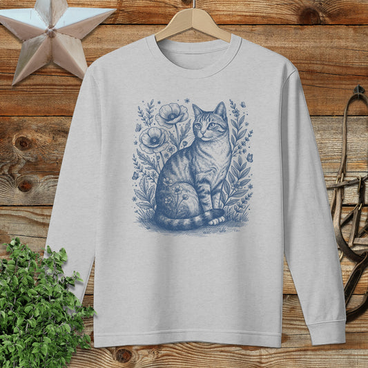 Botanical Farm Cat Illustration Long Sleeve Tee