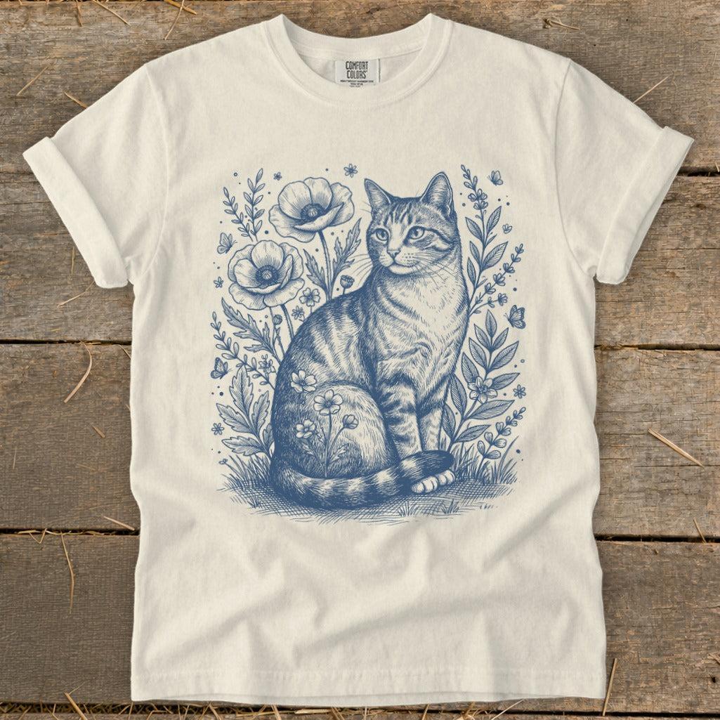 Botanical Farm Cat Illustration Signature Tee