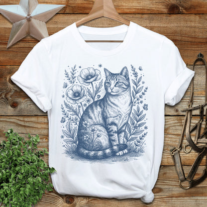 Botanical Farm Cat Illustration Softstyle Tee