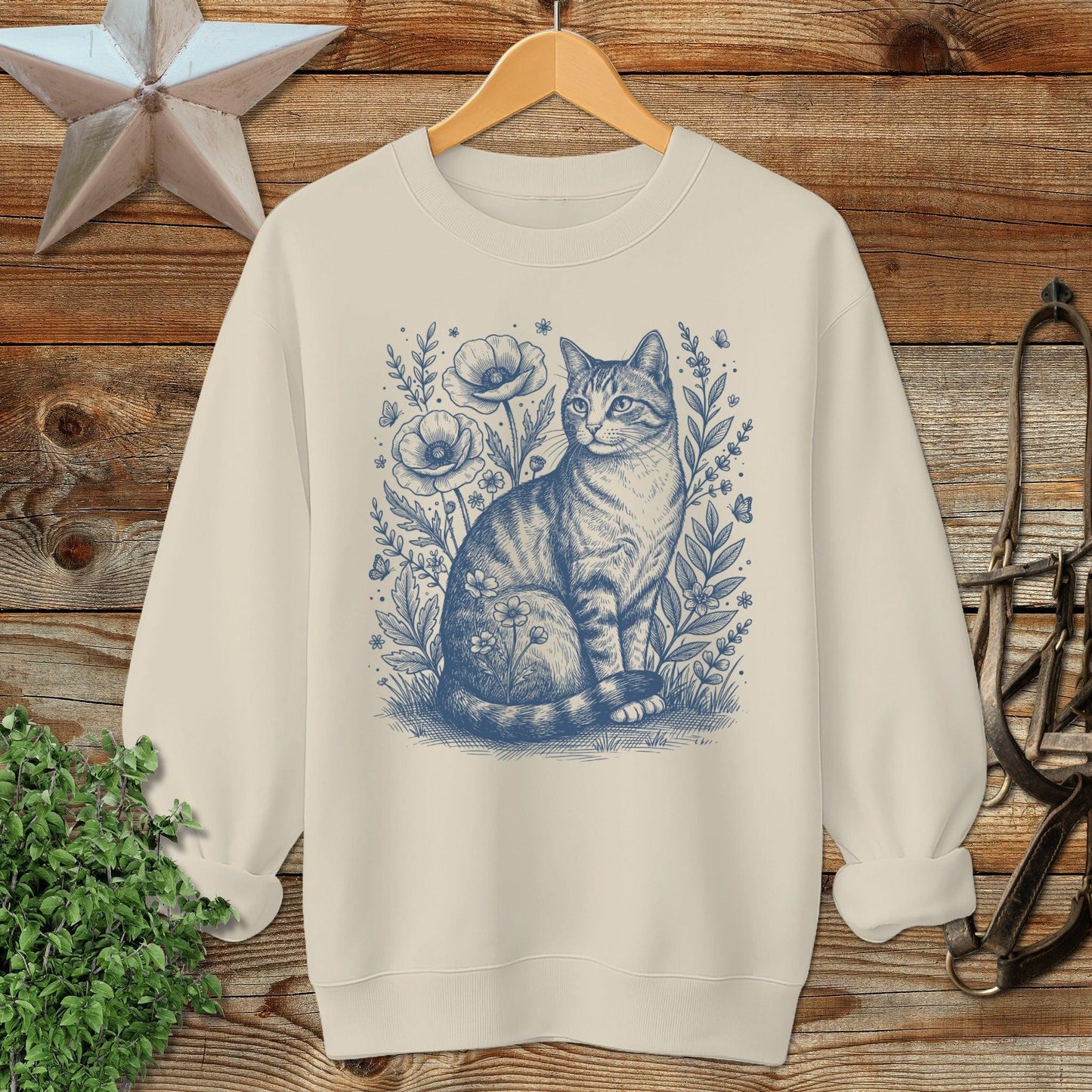 Botanical Farm Cat Illustration Sweatshirt