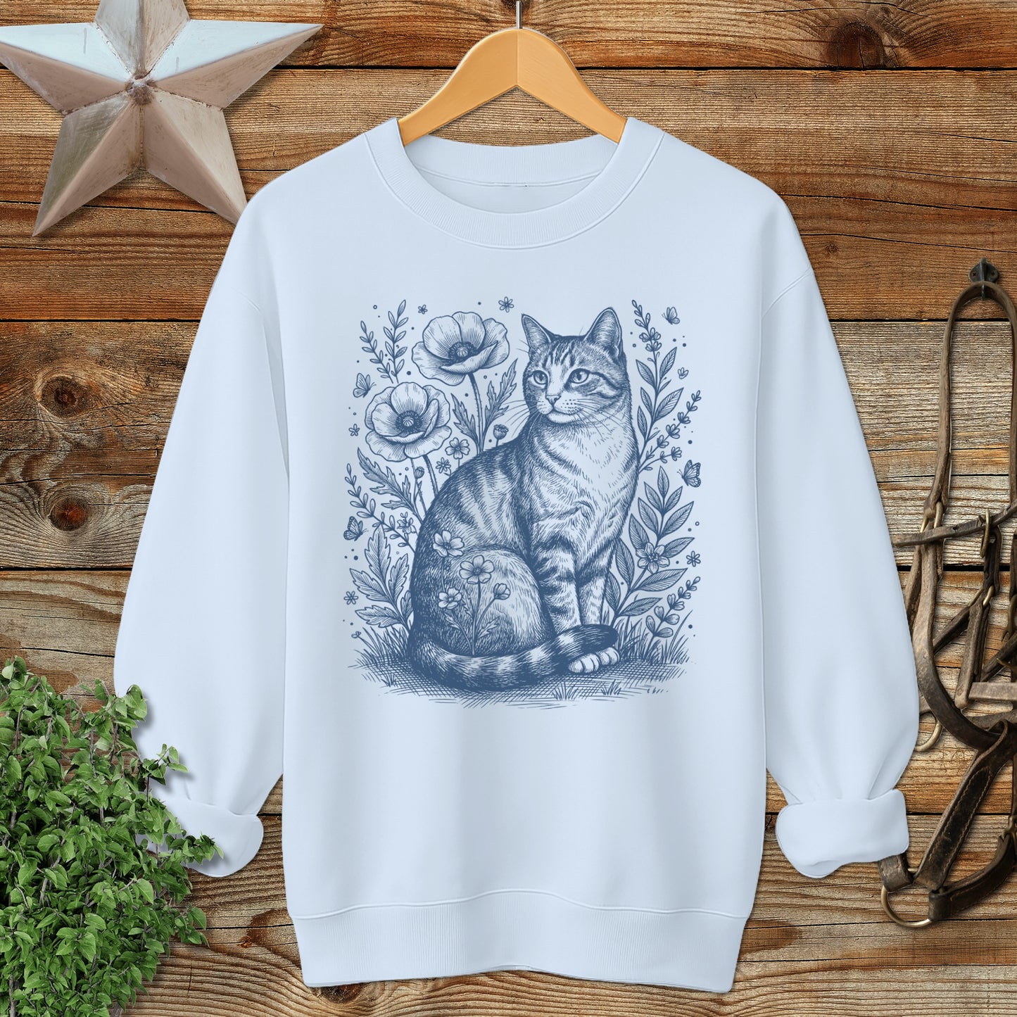 Botanical Farm Cat Illustration Sweatshirt