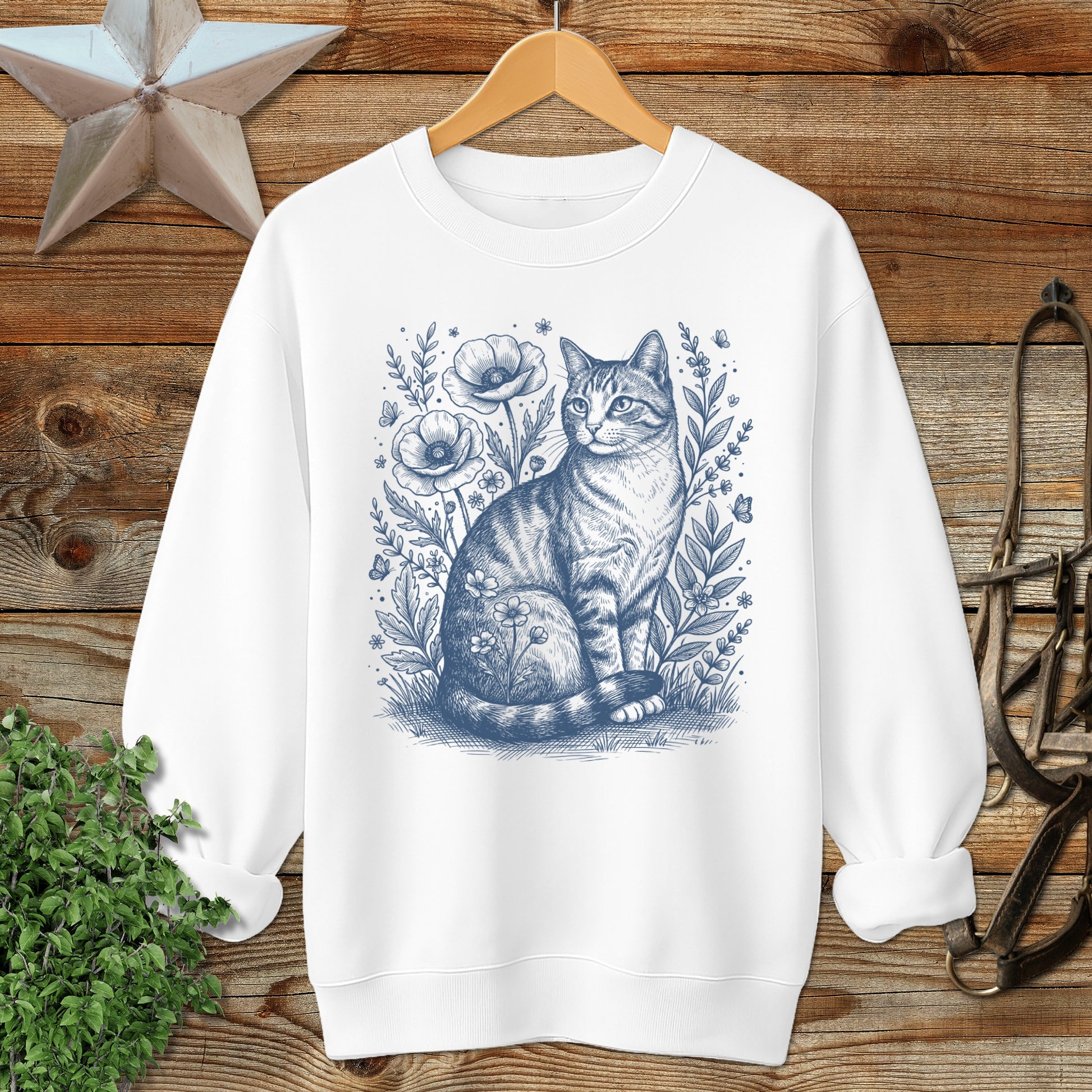 Botanical Farm Cat Illustration Sweatshirt
