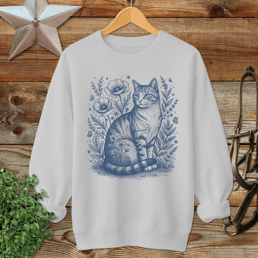 Botanical Farm Cat Illustration Sweatshirt