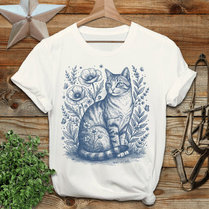 Botanical Farm Cat Illustration T-Shirt