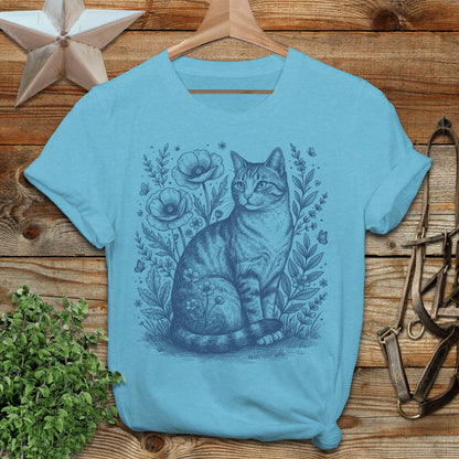 Botanical Farm Cat Illustration T-Shirt