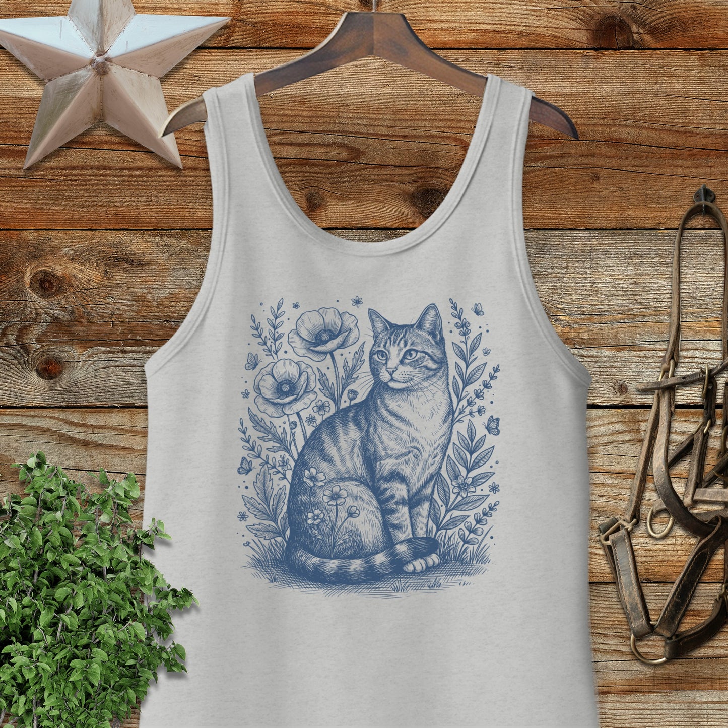 Botanical Farm Cat Illustration Tank Top