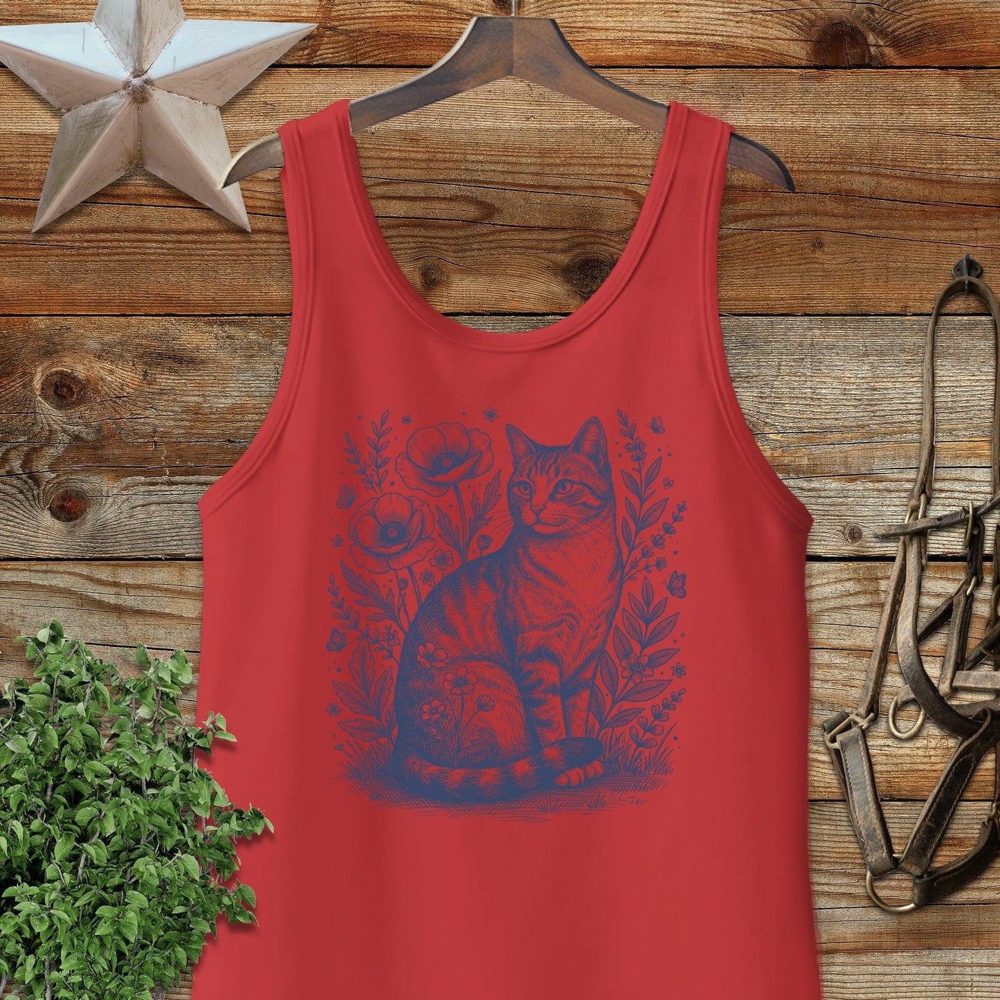 Botanical Farm Cat Illustration Tank Top