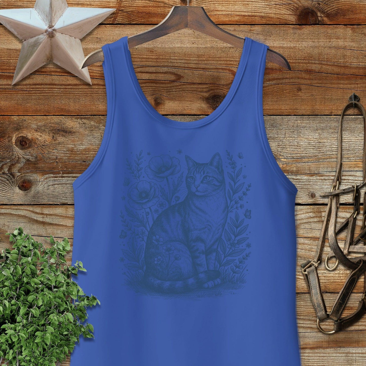 Botanical Farm Cat Illustration Tank Top