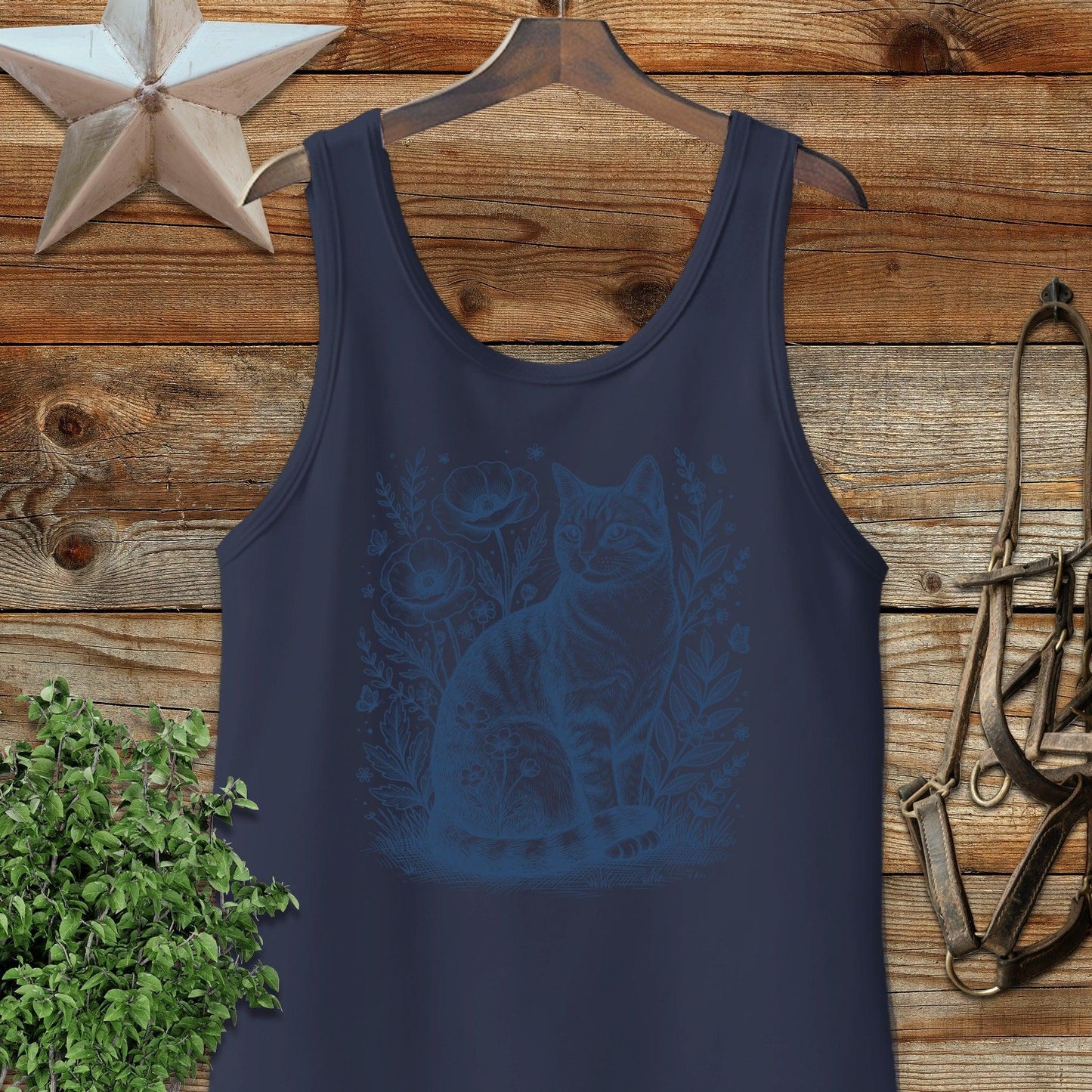 Botanical Farm Cat Illustration Tank Top