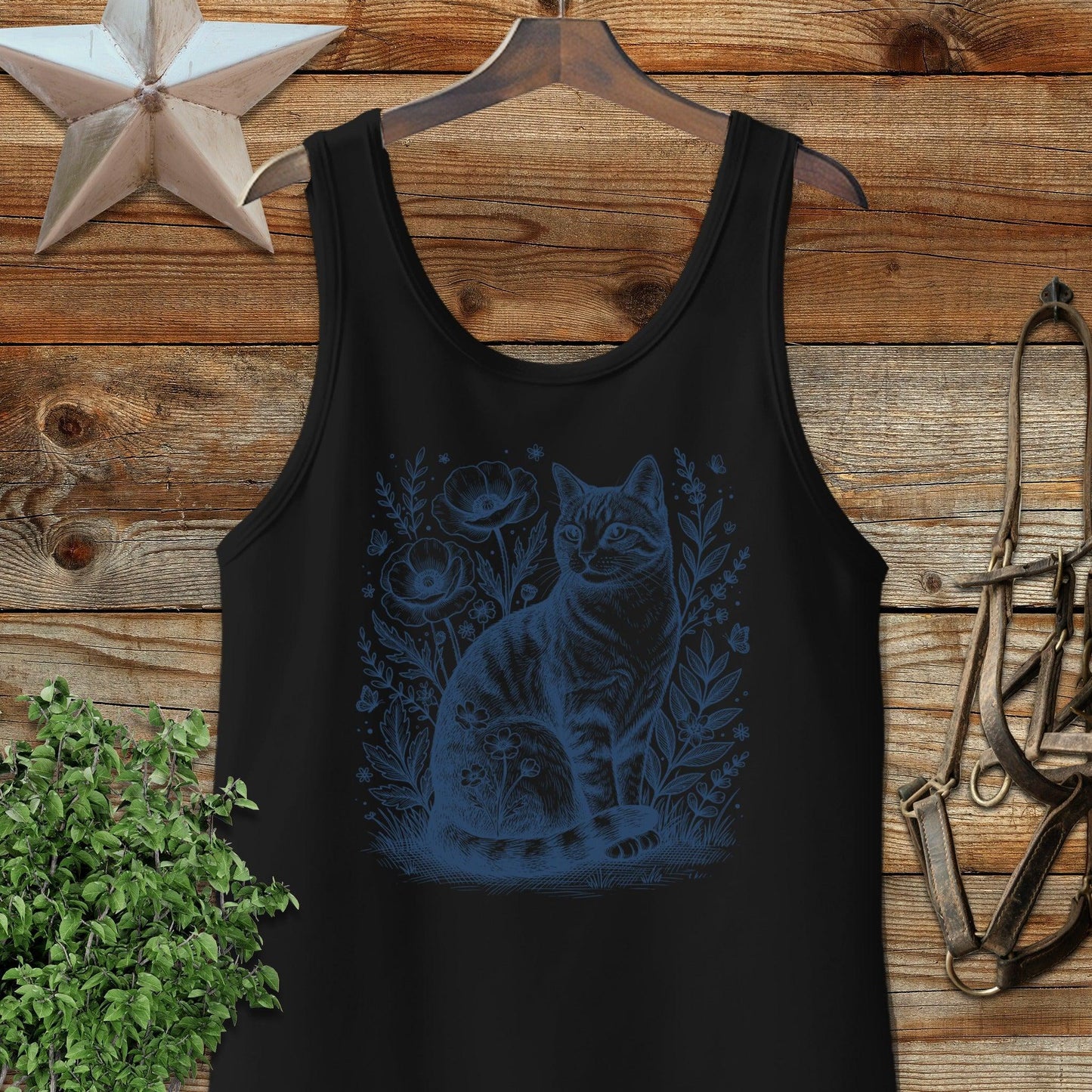 Botanical Farm Cat Illustration Tank Top