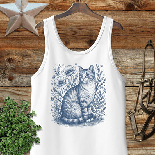 Botanical Farm Cat Illustration Tank Top