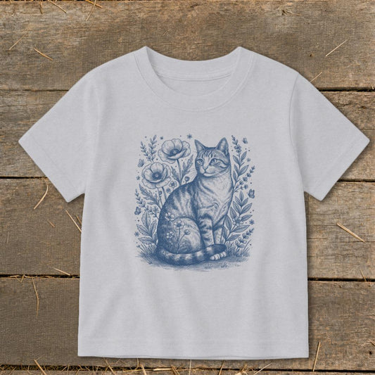 Botanical Farm Cat Illustration Toddler Tee