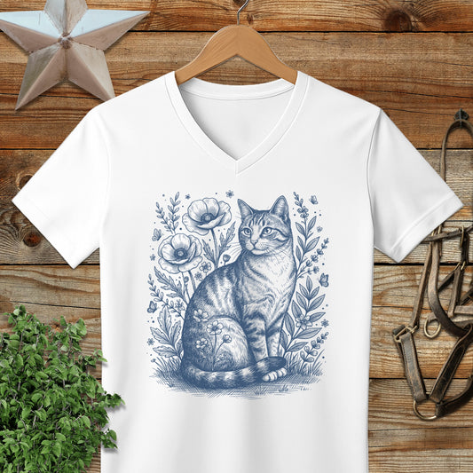 Botanical Farm Cat Illustration V-neck