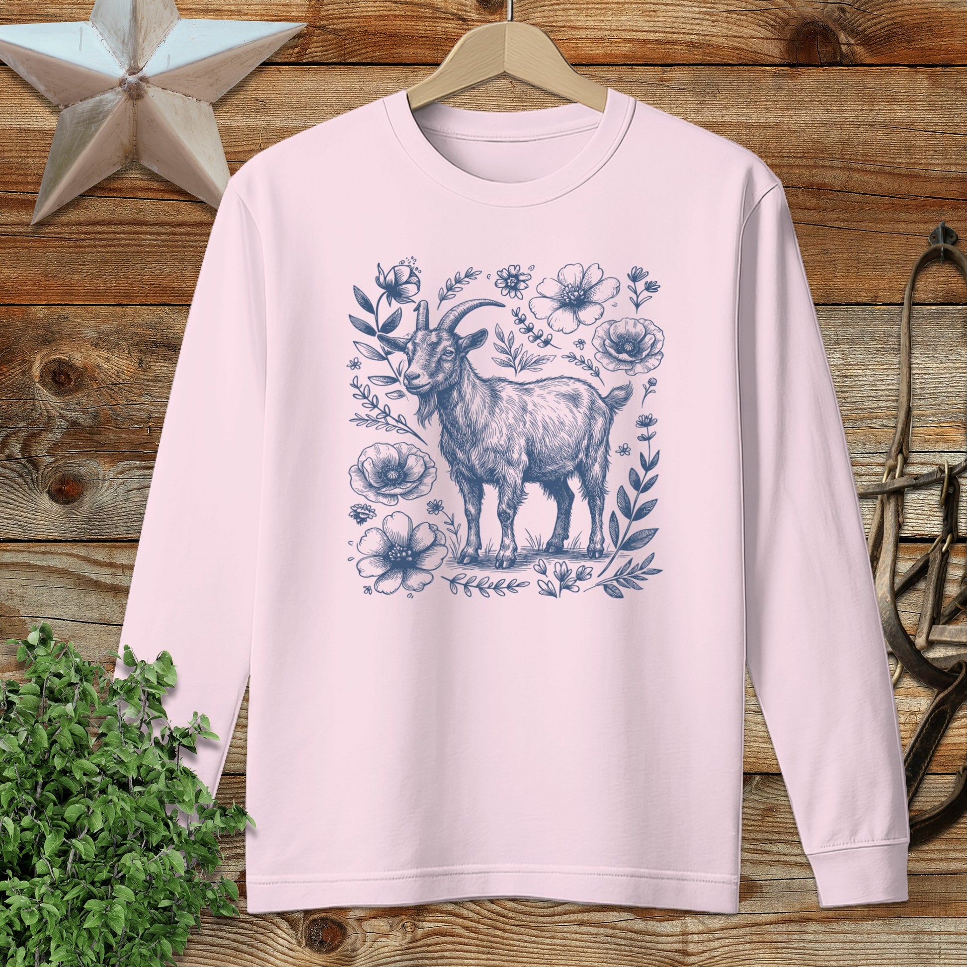 Botanical Goat Illustration Long Sleeve Tee