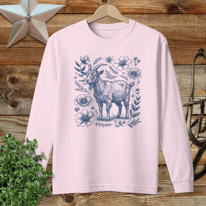 Botanical Goat Illustration Long Sleeve Tee
