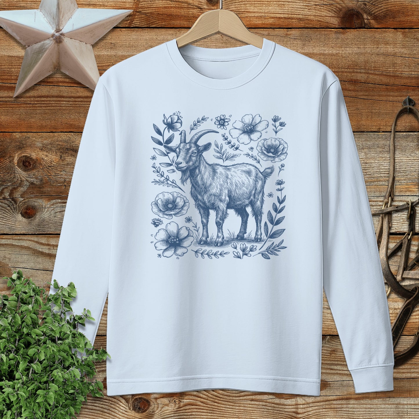 Botanical Goat Illustration Long Sleeve Tee