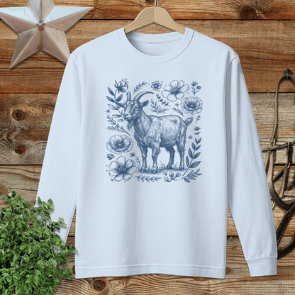 Botanical Goat Illustration Long Sleeve Tee